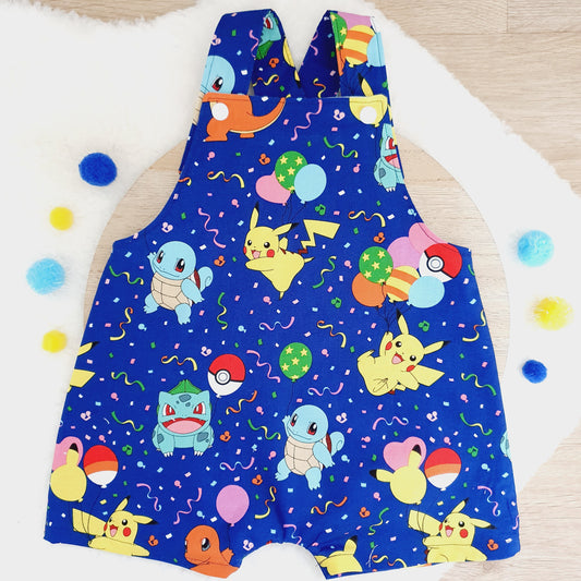 POKEMON PARTY print Overalls, Baby Overalls, Short Leg Romper, Size 1