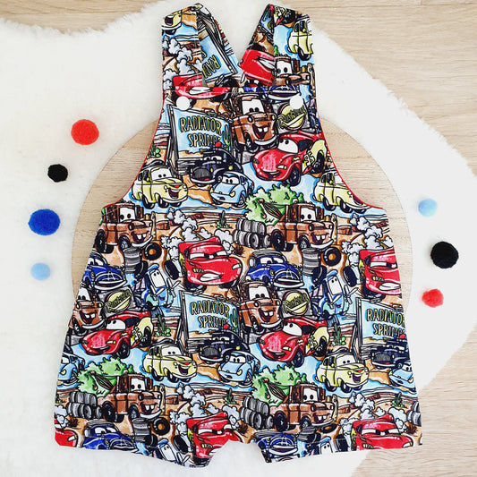CARS print Overalls, Baby Overalls, Short Leg Romper, Size 1