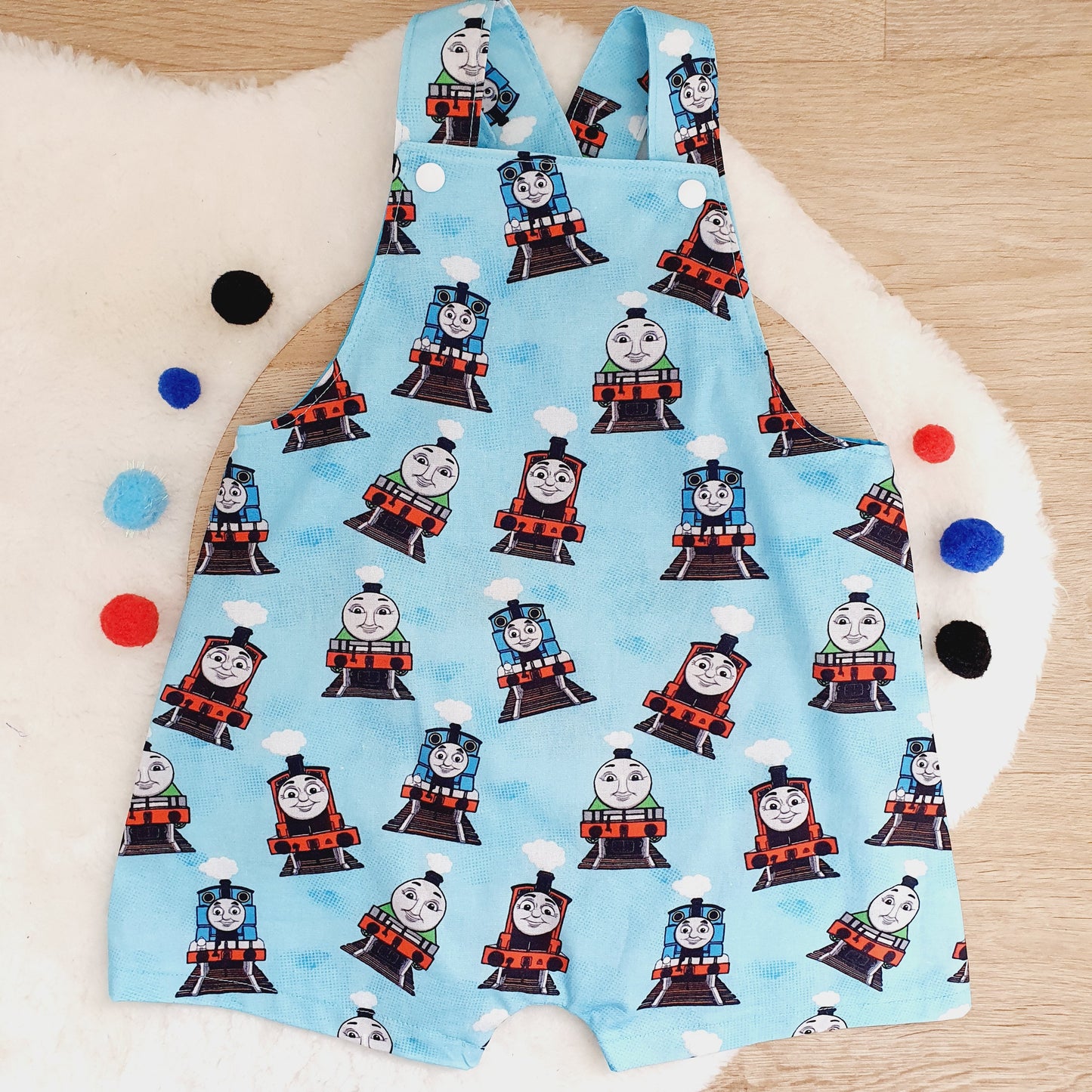 THOMAS print Overalls, Baby / Toddler Overalls, Short Leg Romper, Size 2