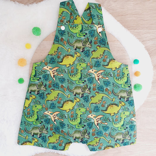 DINOSAUR Overalls, Baby / Toddler Overalls, Short Leg Romper, Size 2