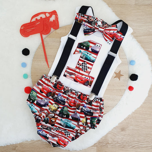 CARS print Boys 1st Birthday Outfit, Size 1