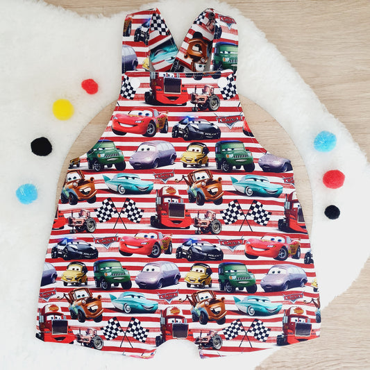 CARS print Overalls, Baby Overalls, Short Leg Romper, Size 1