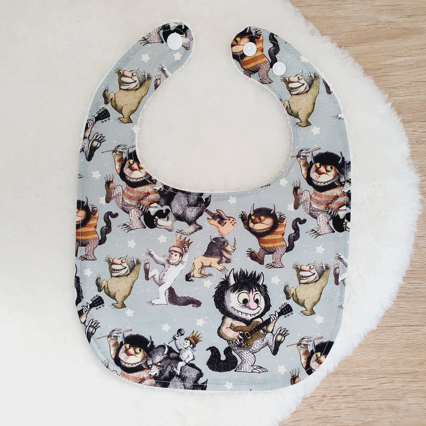 WILD THINGS print Bib, Handmade Baby Bib, Feeding Bib