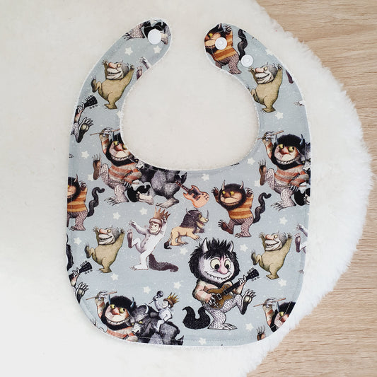 WILD THINGS print Bib, Handmade Baby Bib, Feeding Bib