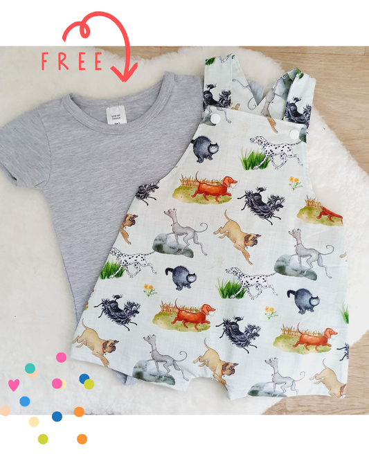 HAIRY MACLARY print Overalls, Size 1 with BONUS Short Sleeve Bodysuit
