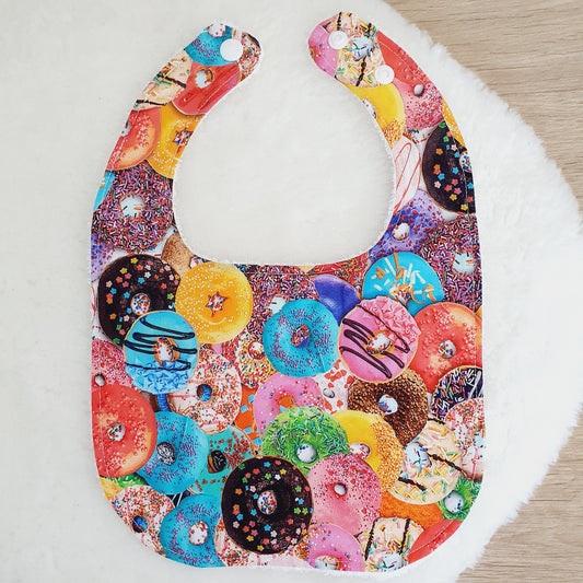 DONUTS print Bib, Handmade Baby Bib, Feeding Bib
