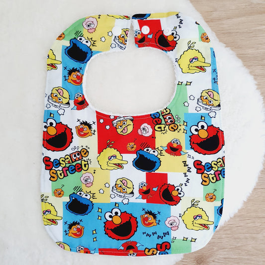 Sesame Street print Bib, Handmade Baby Bib, Large Feeding Bib