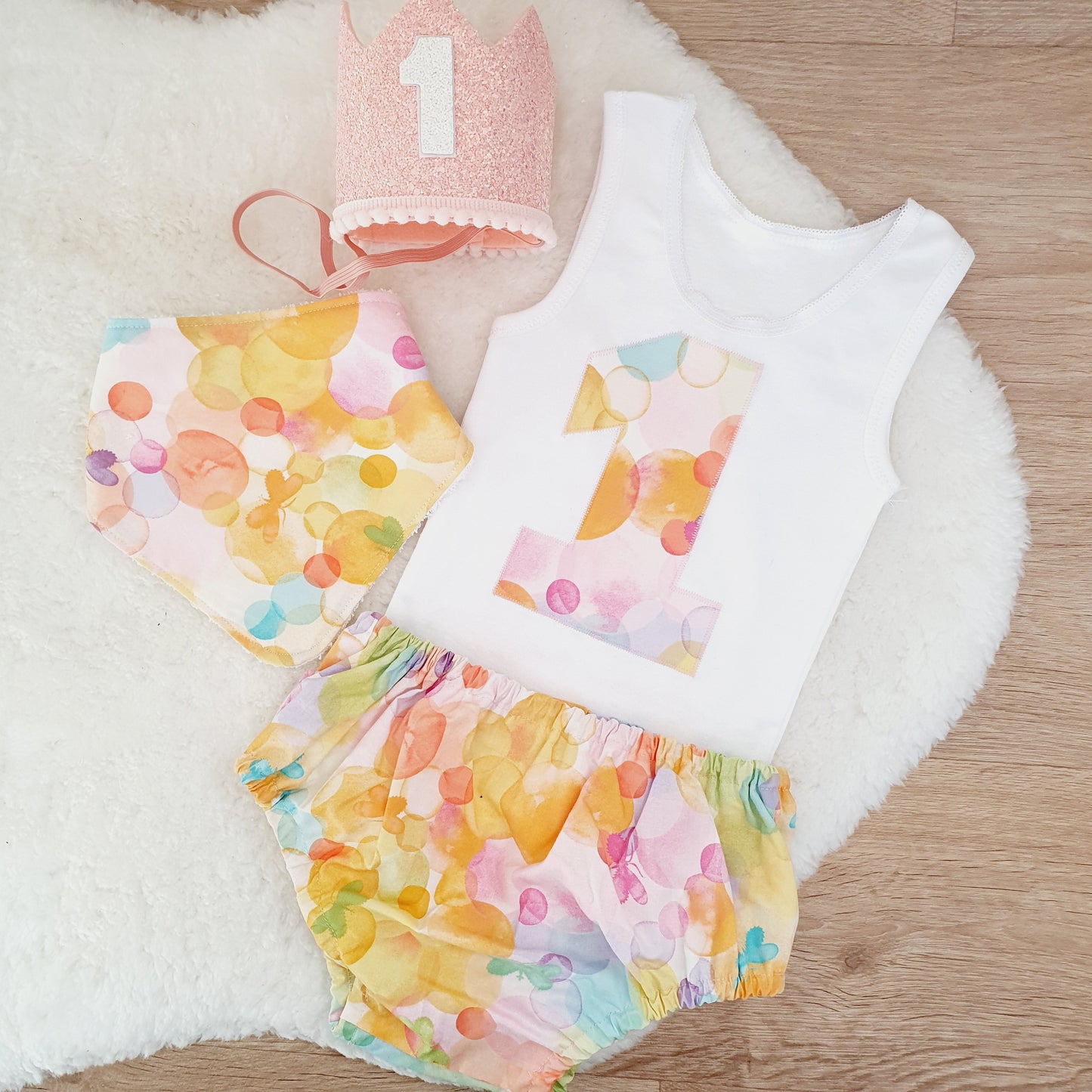 WATERCOLOURS Girls 1st Birthday - Cake Smash Outfit, Size 1