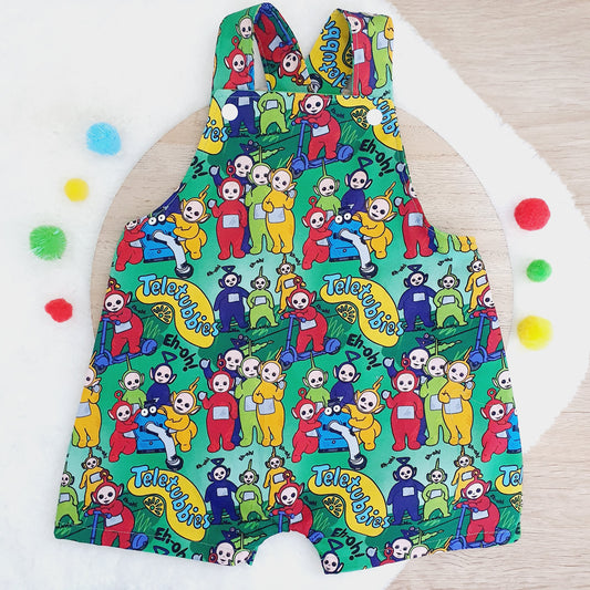 TUBBIES print Overalls, Baby Overalls, Short Leg Romper, Size 1