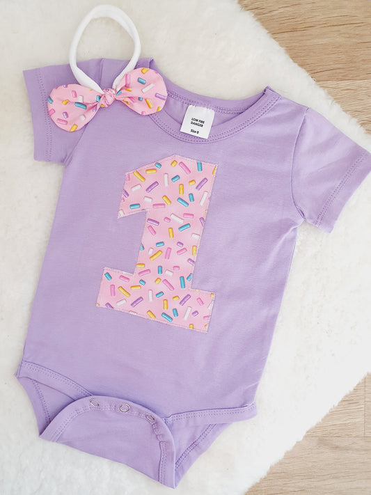 Girls 1st Birthday Short Sleeve Bodysuit & Headband Set, Size 0