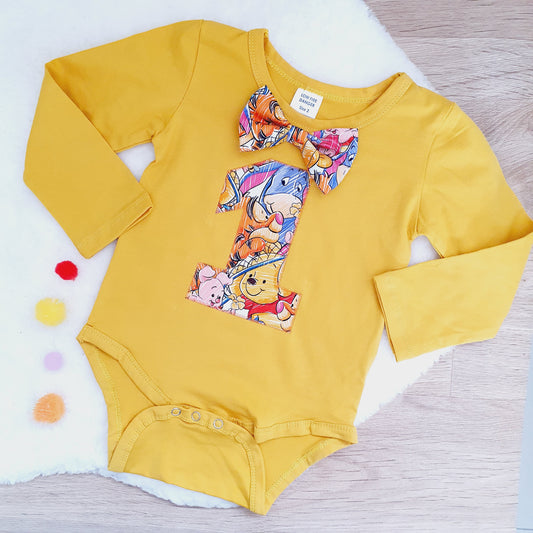 Boys 1st Birthday Long Sleeve Bodysuit, Size 2, POOH print