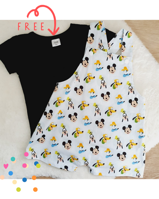 MOUSE print Overalls, Size 1 with BONUS Short Sleeve Bodysuit