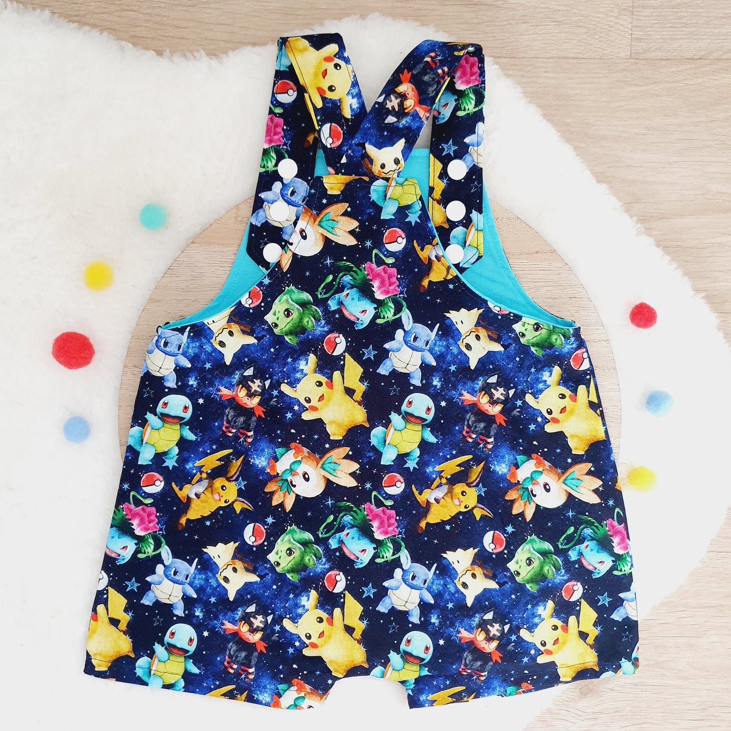 POKEMON print Overalls, Baby Overalls, Short Leg Romper, Size 1