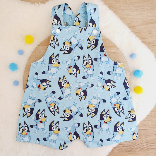 BLUE DOG print Overalls, Baby Overalls, Short Leg Romper, Size 1