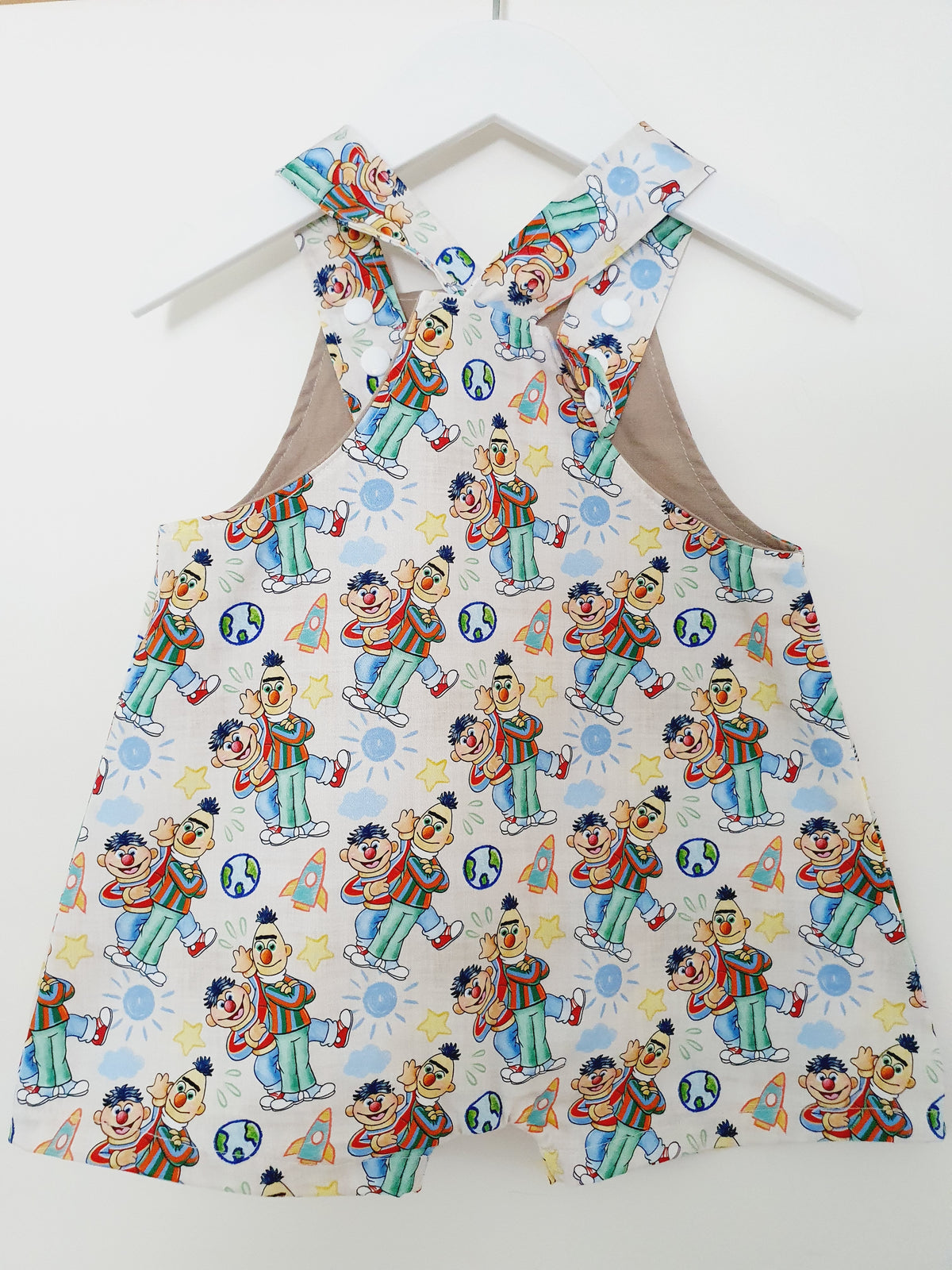 BERT & ERNIE print Baby / Toddler Overalls, Short Leg Romper, Size 1