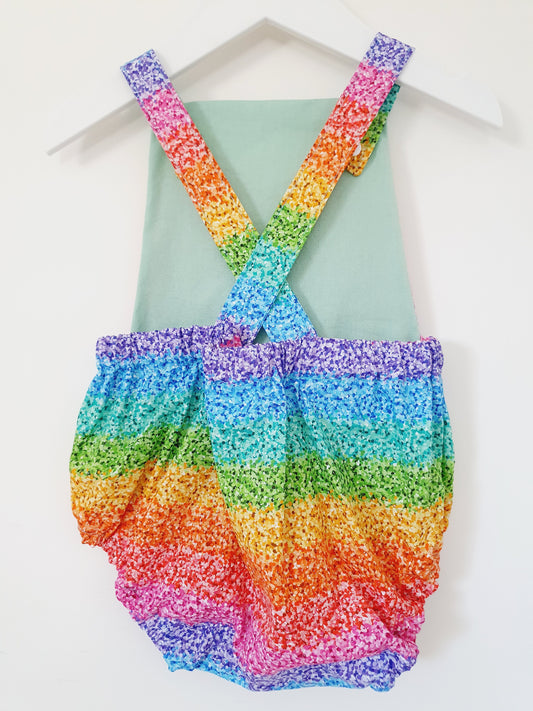 RAINBOW SPARKLE print Baby Romper, Size 1