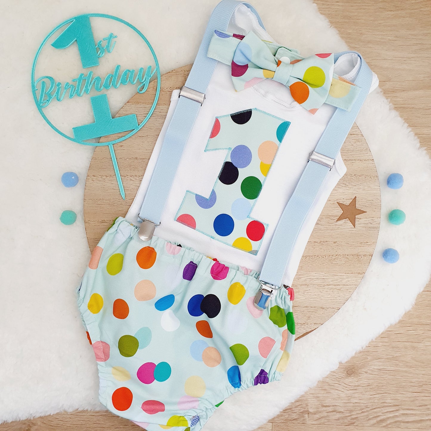 FUN DOTS print Boys 1st Birthday Outfit, Size 1