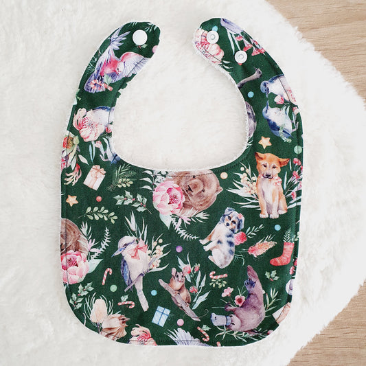 CHRISTMAS AUSSIE ANIMALS Bib, Handmade Baby Bib, Feeding Bib