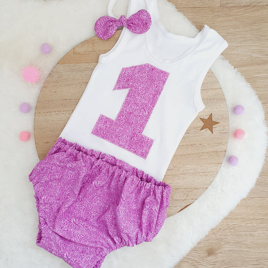 MAUVE Girls 1st Birthday - Cake Smash Outfit, Size 0