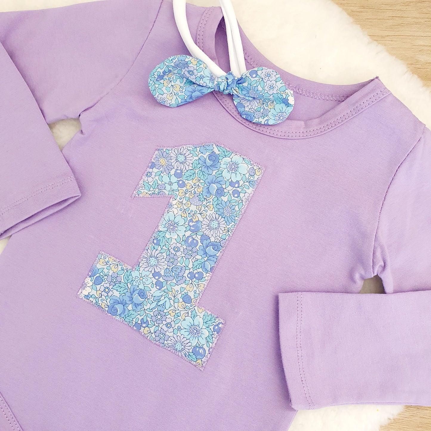 *SALE* Girls 1st Birthday Long Sleeve Bodysuit & Headband Set, Size 1 - Ditsy Floral
