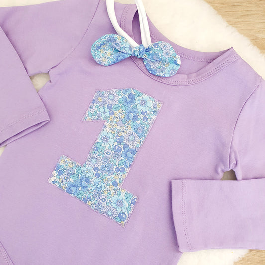 Girls 1st Birthday Long Sleeve Bodysuit & Headband Set, Size 1 - Ditsy Floral