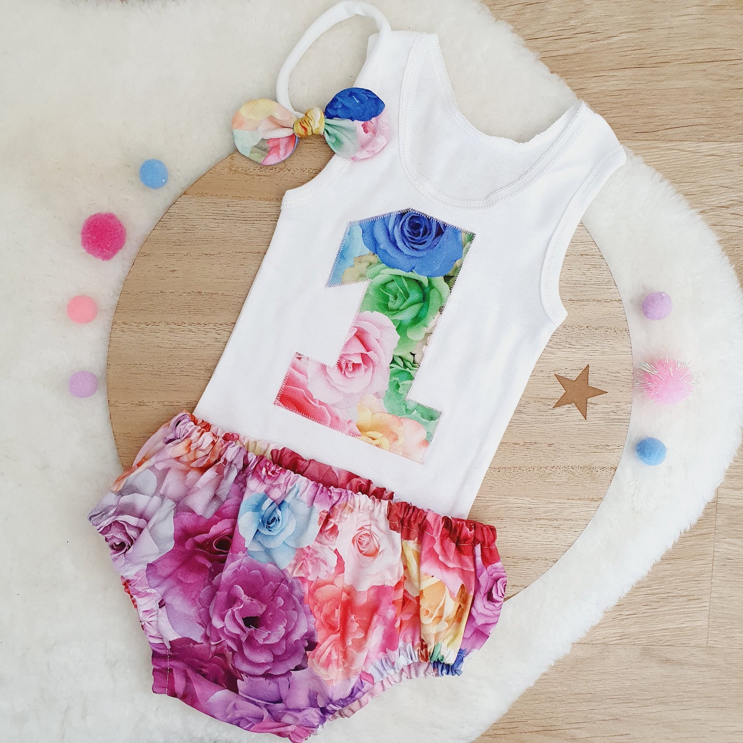 ROSES Girls Cake Smash / 1st Birthday Outfit, Size 0