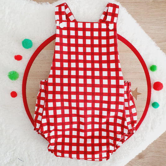 RED CHECK Baby Romper, Size 1