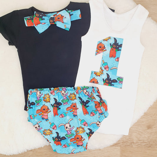 *SALE* Bing Bunny print Boys 1st Birthday - Cake Smash Outfit - Size 1 - BING BUNNY print