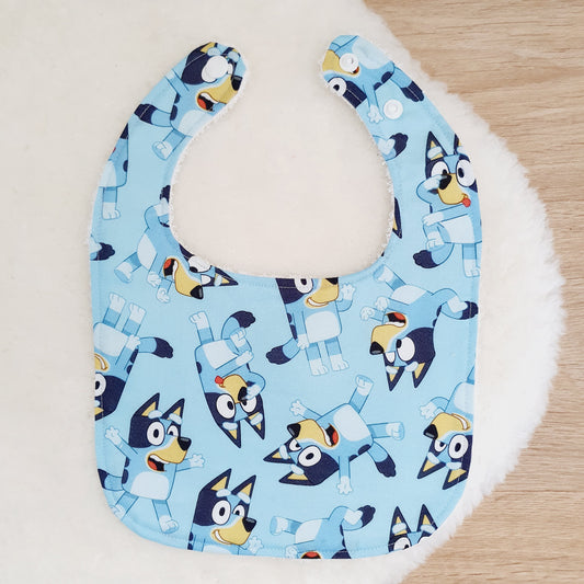 Blue Dog print Bib, Handmade Baby Bib, Feeding Bib