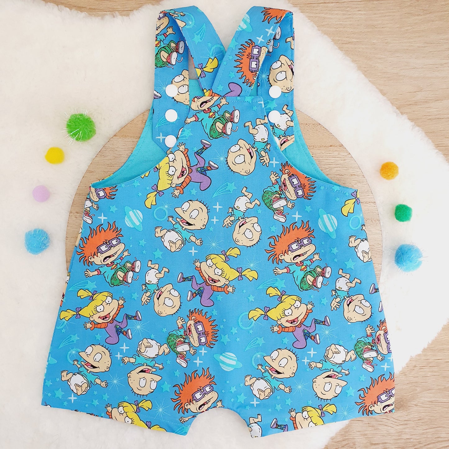 RUGRATS print Overalls, Baby Overalls, Short Leg Romper, Size 1