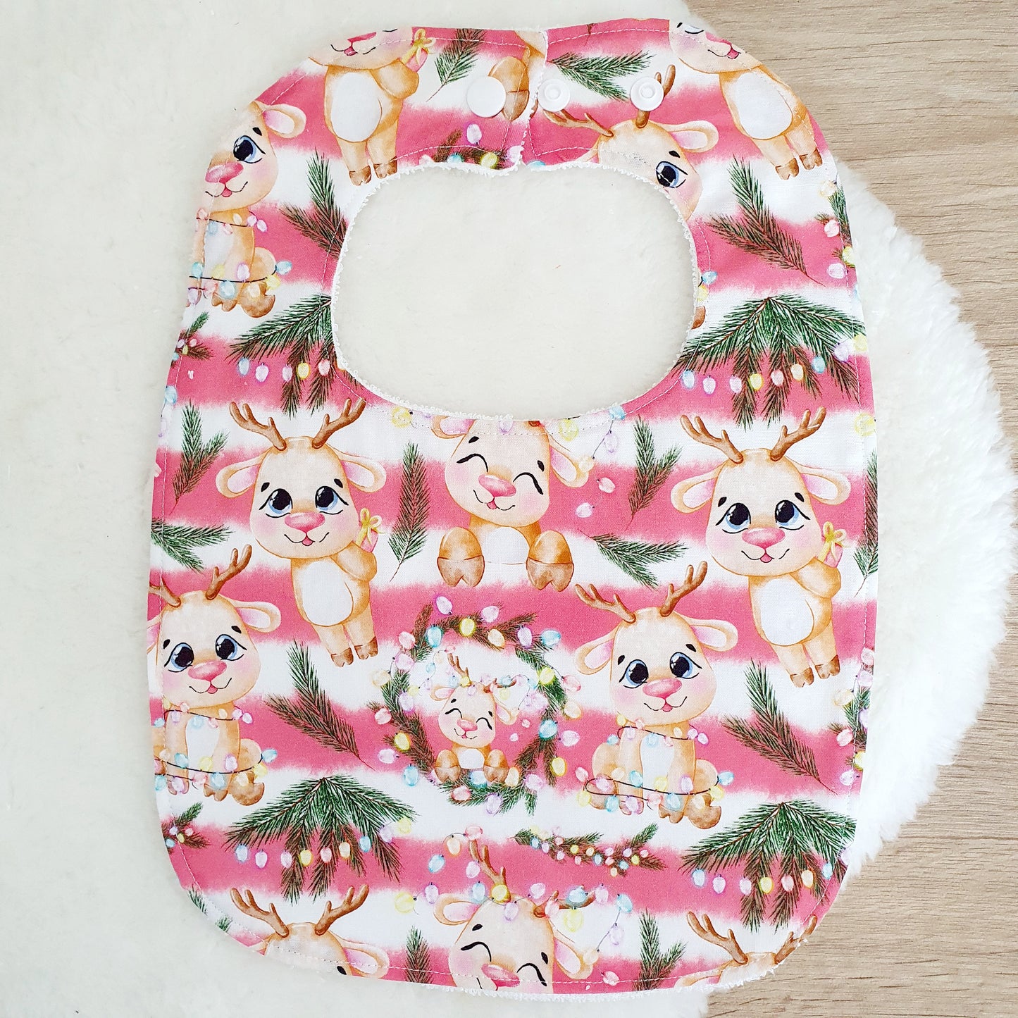REINDEER CHRISTMAS print Feeding Bib - Organic Bamboo Backed, Ultra Absorbent Bib