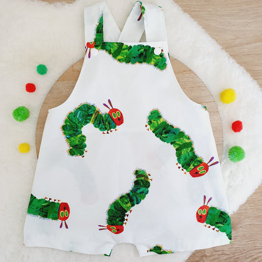 CATERPILLAR print Overalls, Baby Overalls, Short Leg Romper, Size 1