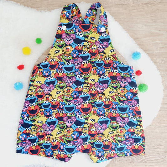 SESAME ST print Overalls, Baby / Toddler Overalls, Short Leg Romper, Size 2