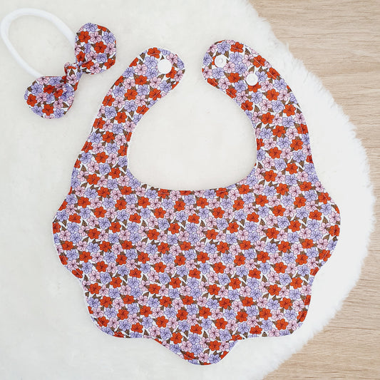 Ditsy Floral Handmade Scalloped Baby Bib and Headband Set