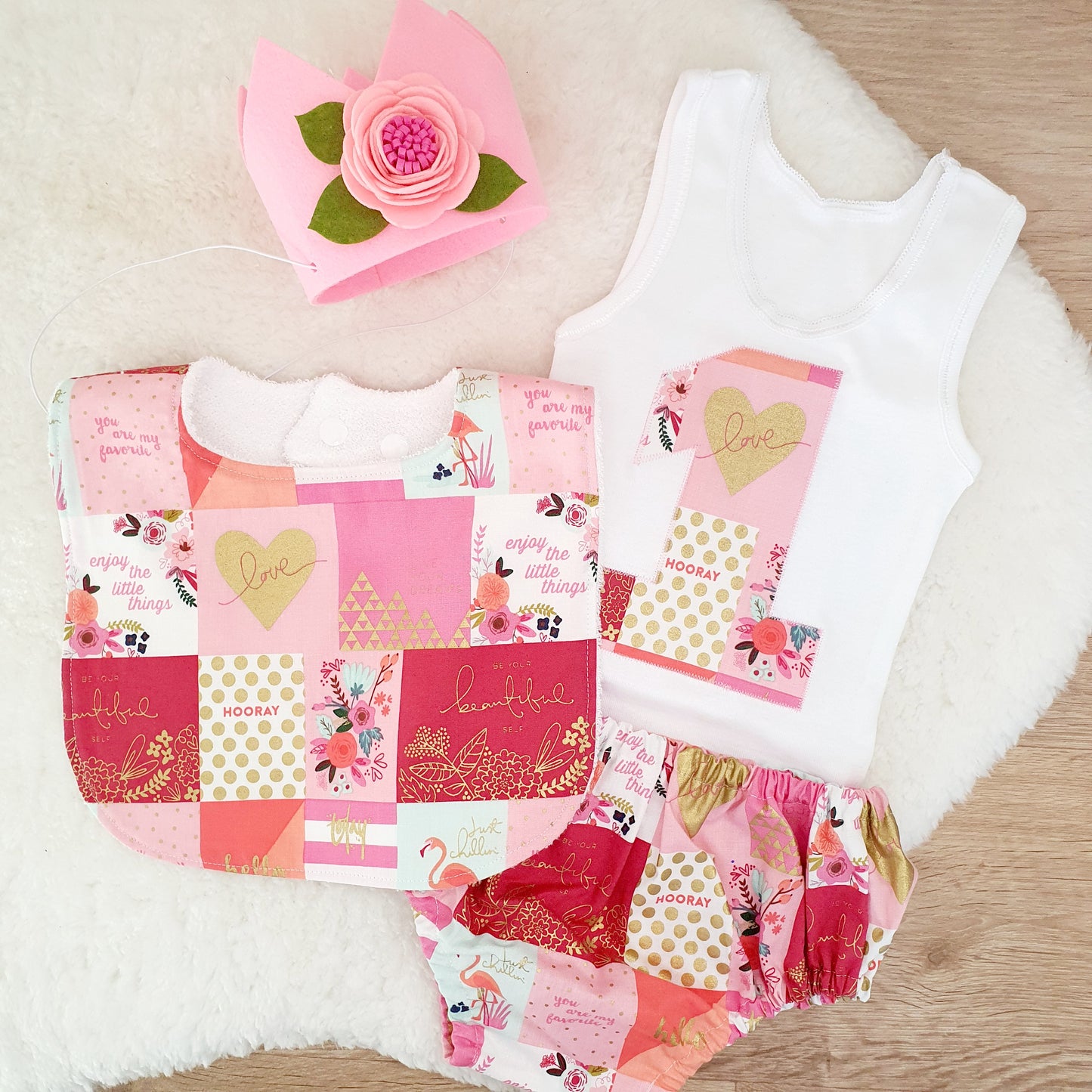 HOORAY PINK & GOLD  Girls Cake Smash / 1st Birthday Outfit, Girls First Birthday, Size 0