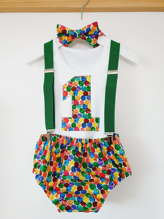 CATERPILLAR SPOTS Boys 1st Birthday Outfit, Size 1