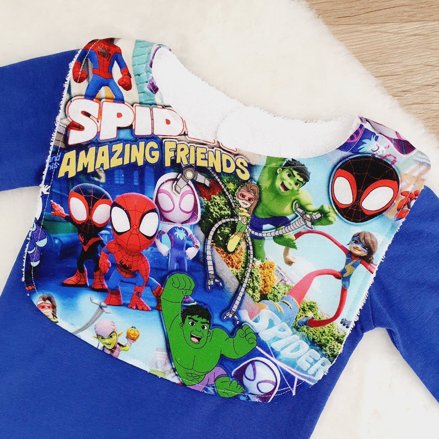 Spiderman print Bib, Handmade Baby Bib, Feeding Bib