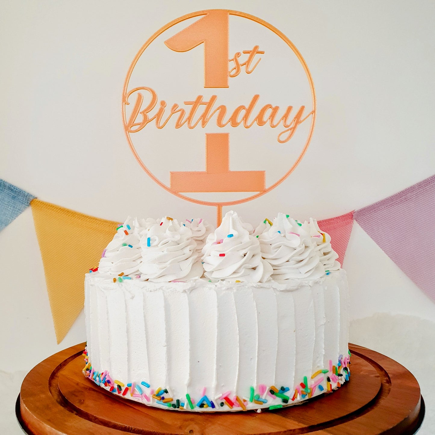 1st Birthday Cake Topper - Peachy Pink