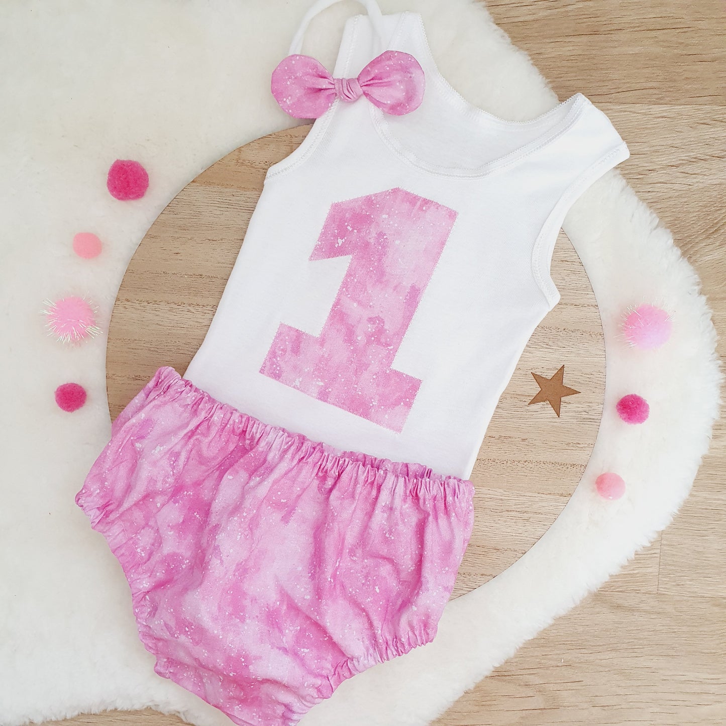 PINK MARBLE Girls 1st Birthday / Cake Smash Outfit, Size 1