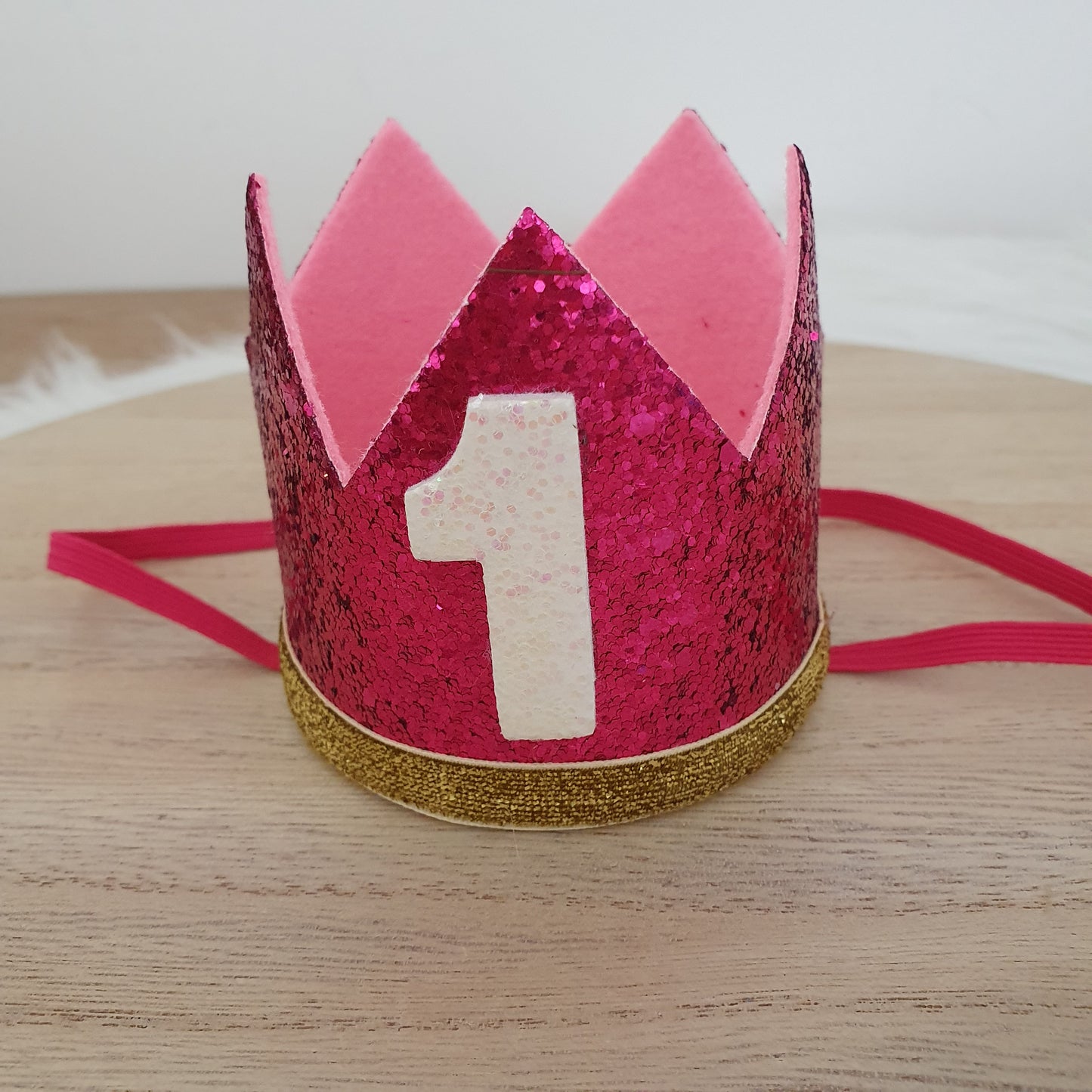 1st Birthday Crown / Party Hat / Headband - DARK PINK