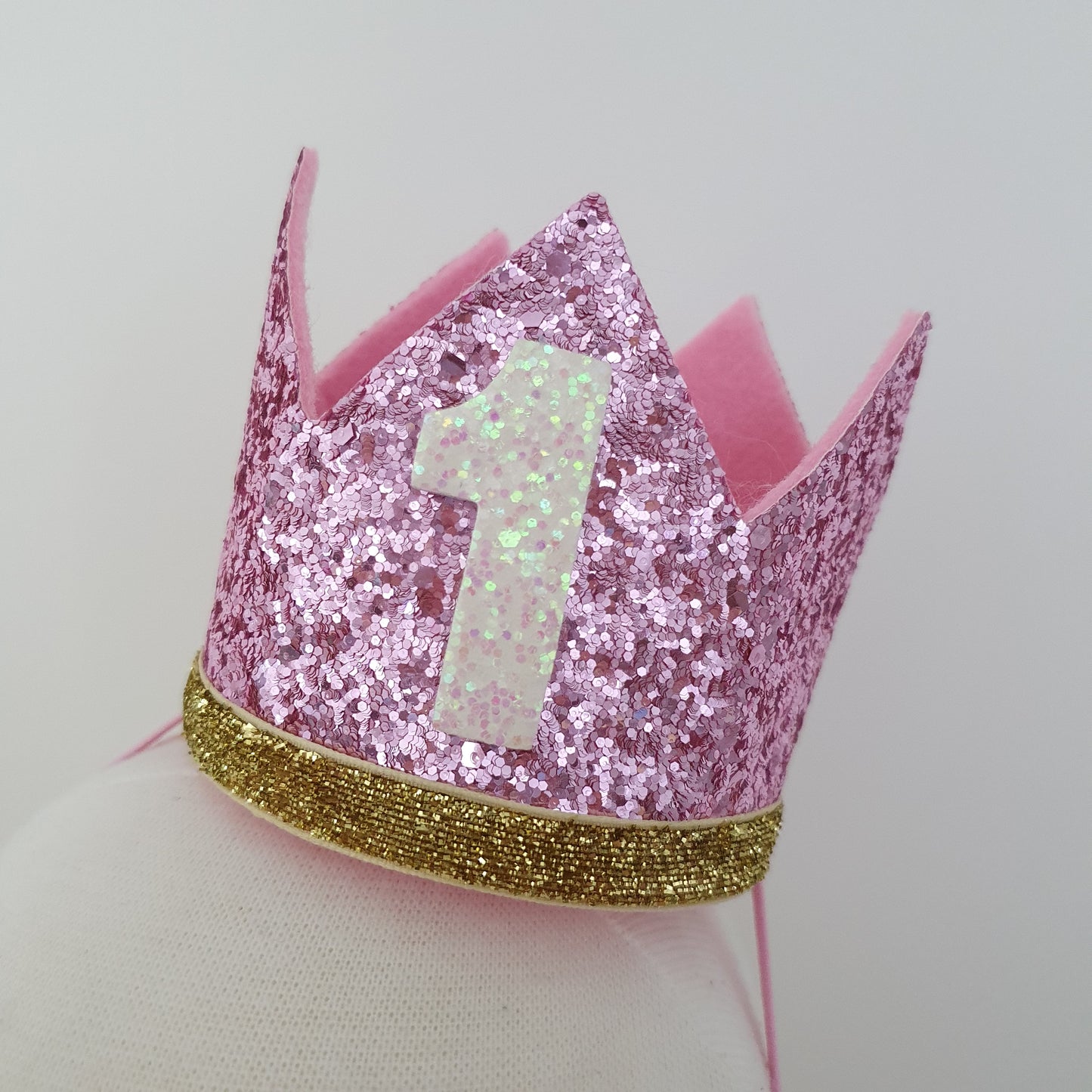 1st Birthday Crown / Party Hat / Headband - LIGHT PINK / GOLD