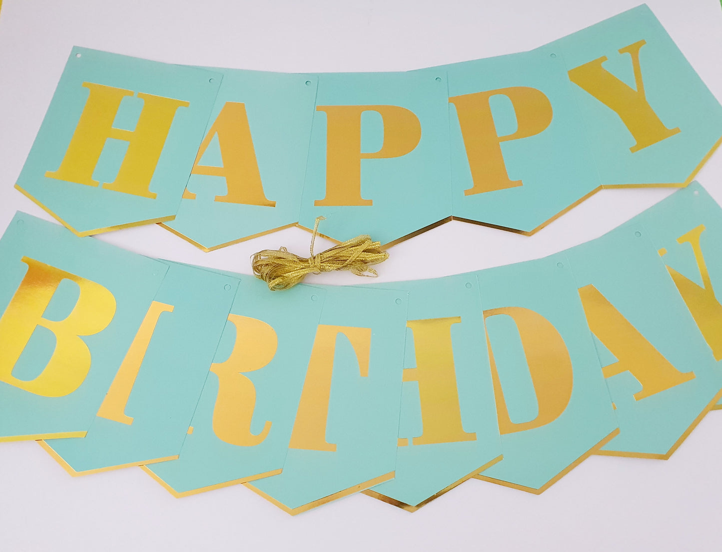 Happy Birthday Bunting - Tiffany Blue / Mint and Gold - DIY Kit