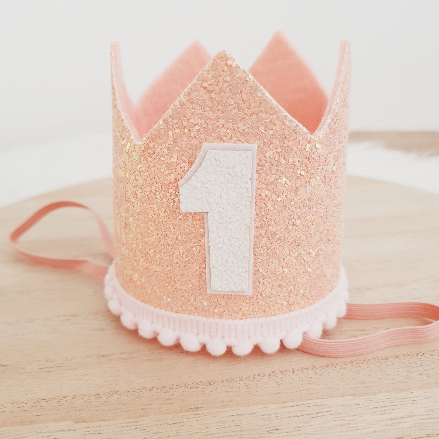 1st Birthday Crown / Party Hat / Headband - PEACHY PINK / ROSE GOLD