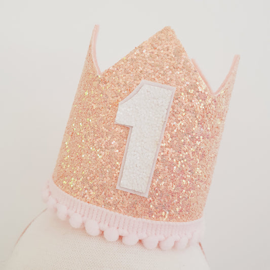 1st Birthday Crown / Party Hat / Headband - PEACHY PINK / ROSE GOLD