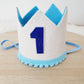 1st Birthday Crown / Party Hat / Headband - WHITE / BLUES