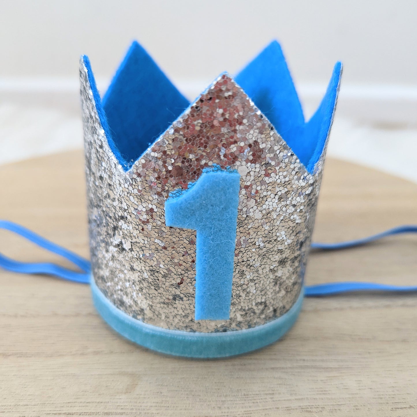 1st Birthday Crown / Party Hat / Headband - PALE BLUE / SILVER