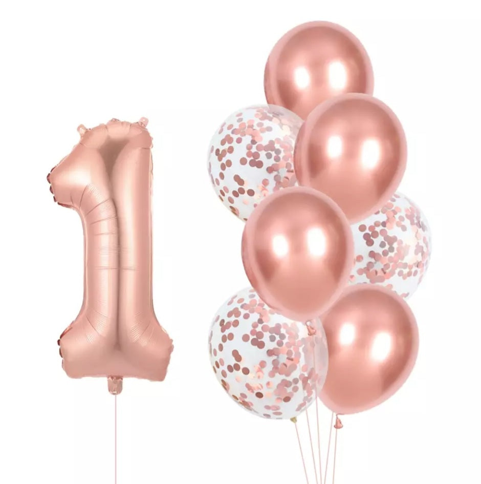 1st Birthday Balloon Set - 8 pieces - ROSE GOLD - DIY Kit